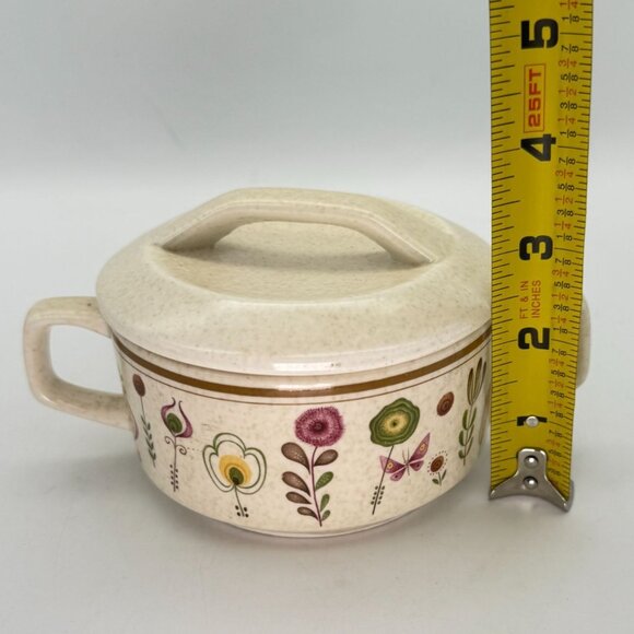 Vtg Lenox Temper-Ware Sprite Sugar Bowl & Lid Handles Retro Butterflies Flowers - Picture 9 of 9